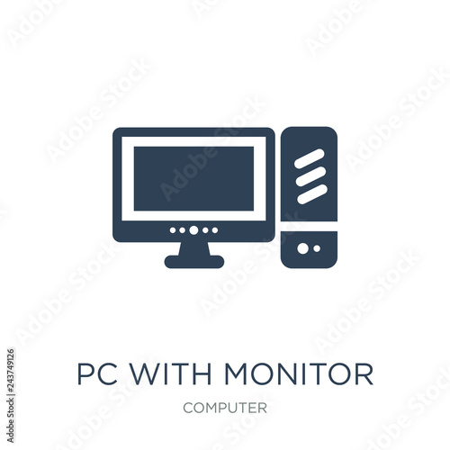 pc with monitor icon vector on white background, pc with monitor