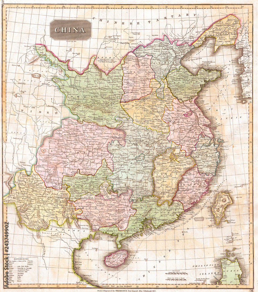 1815, Thomson Map of China and Formosa, Taiwan, John Thomson, 1777 - 1840, was a Scottish cartographer from Edinburgh, UK