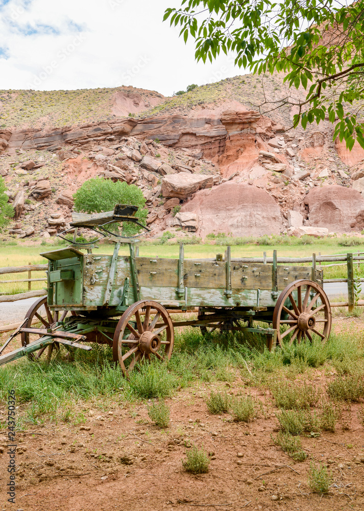 Antique wagon cart in Fruita, Capitol Reef National Park, Utah