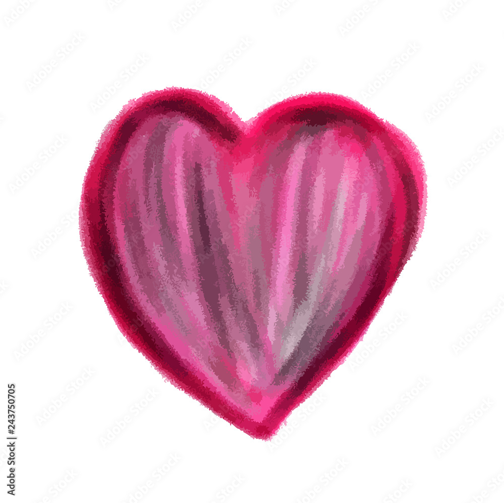 Obraz Różowe serce malowane akwarela wektor ilustracja, ręcznie rysowane serce na białym tle, szkic na Walentynki lub karty ślubne