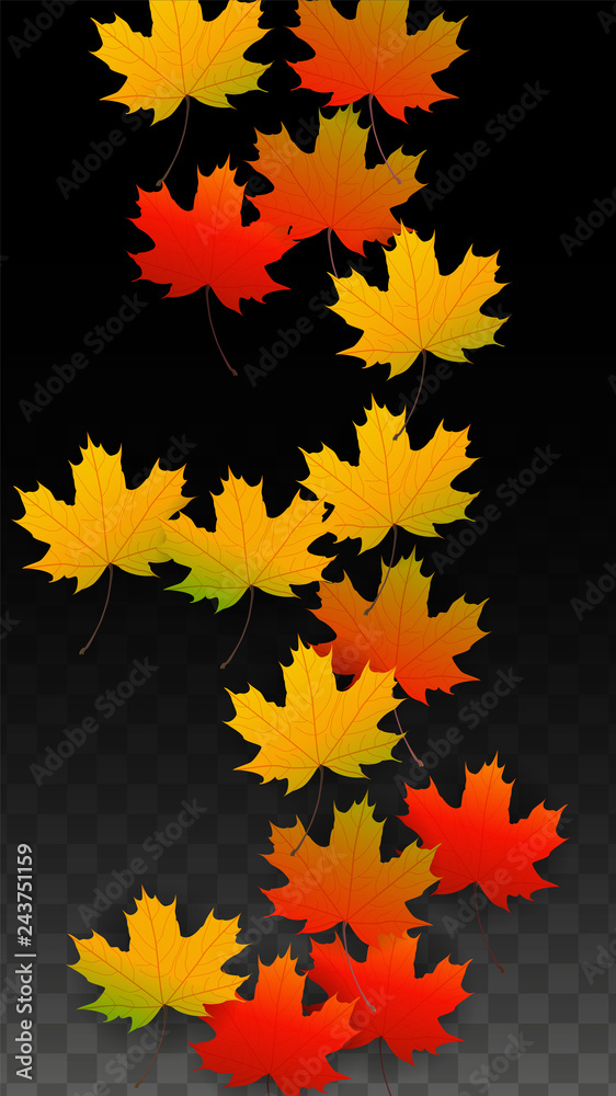 September Vector Background with Golden Falling Leaves. Autumn Illustration with Maple Red, Orange, Yellow Foliage. Isolated Leaf on Transparent Background. Bright Swirl. Suitable for Posters. September Vector Background with Golden Falling Leaves. Autumn Illustration with Maple Red, Orange, Yellow Foliage. Isolated Leaf on Transparent Background. Bright Swirl. Suitable for Posters.