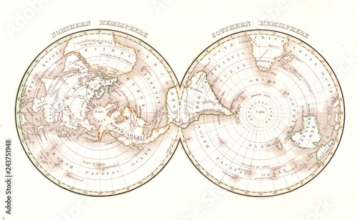 1838  Bradford Map of the World on Polar Projection  Northern and Southern Hemispheres