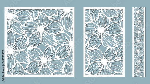 Set template for laser cutting and Plotter. Flowers, leaves for decoration. Vector illustration. Sticker set Orchid. plotter and screen printing. serigraphy.