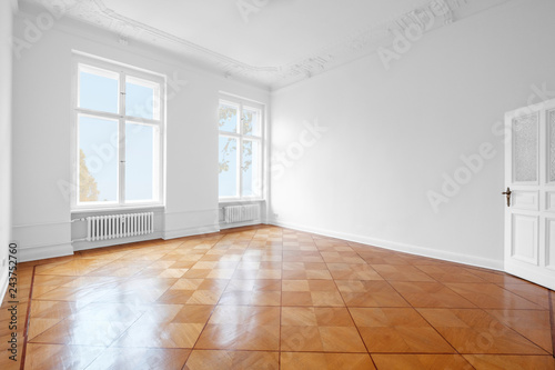 empty room, new flat old building wooden floor  photo