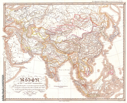 1844, Spruneri Map of Asia in the 15th and 16th Centuries, Ming China
