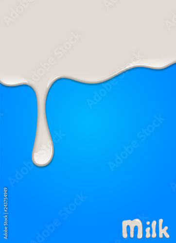 Realistic milk drop, splashes, liquid isolated on blue background. vector illustration