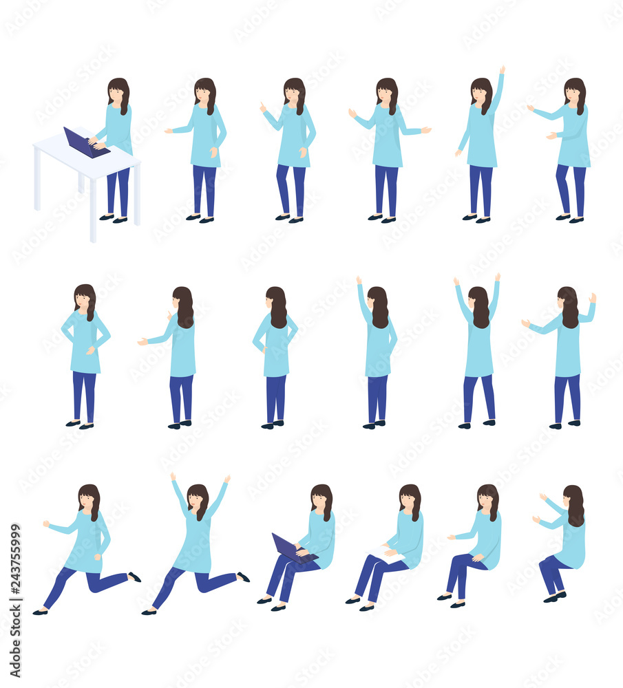 Business person illustration in various poses.