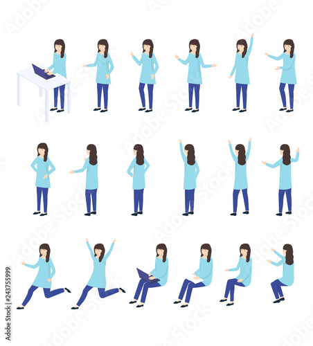 Business person illustration in various poses.