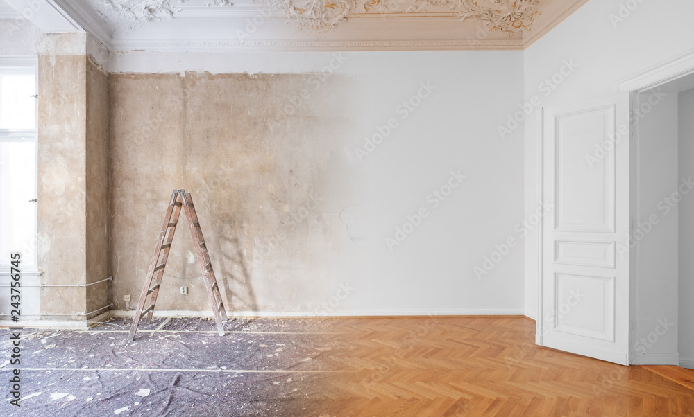 room  before and after renovation or  refurbishment - obrazy, fototapety, plakaty 