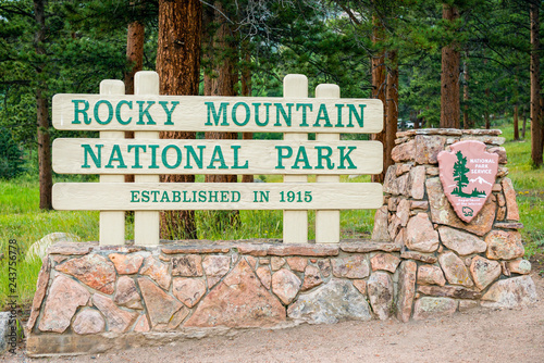 Entrance sign to Rocky Mountain National Park, Colorado