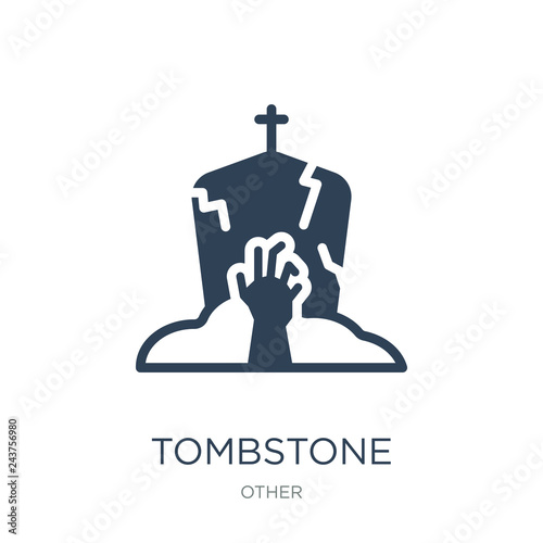 tombstone zombie hand icon vector on white background, tombstone