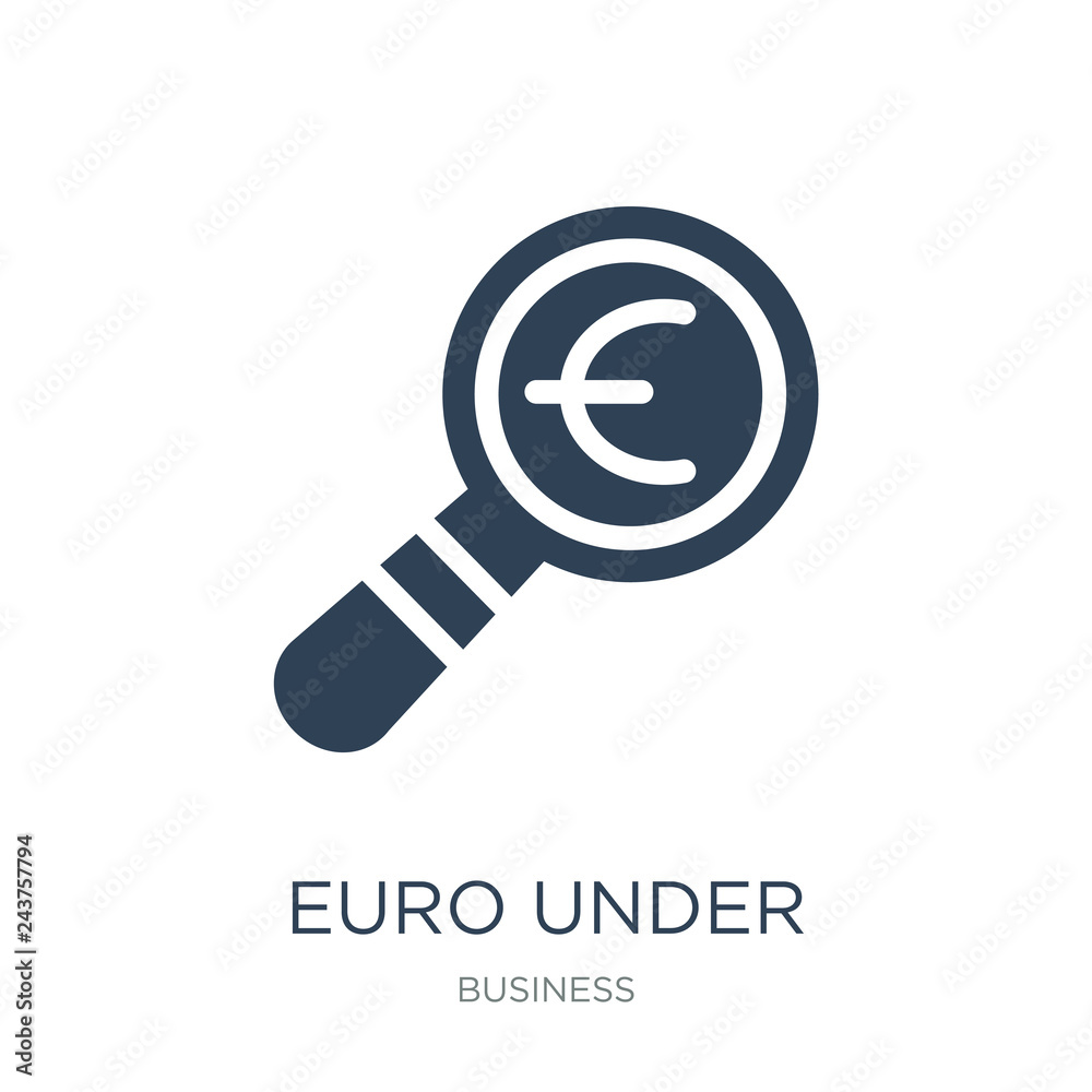 euro under magnifying glass search icon vector on white backgrou euro under magnifying glass search icon vector on white backgrou