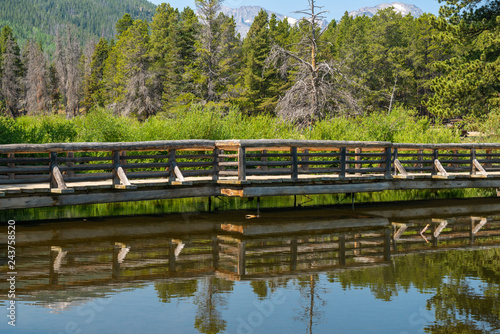 View of bridge from Sprague Lake Trail in Rocky Mountain National Park, Colorado photo