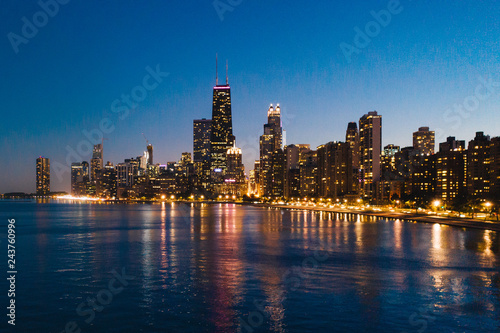 Chicago Skyline at Night from North Avenue Beach