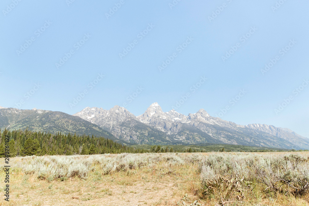 A Sunny Day at Grand Teton National Park With Beautiful Mountains