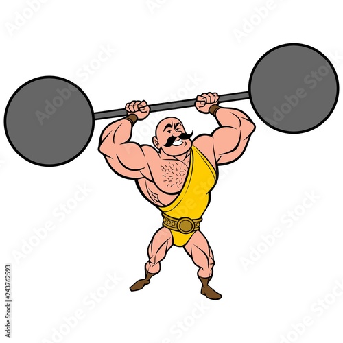 Strongman lifting Weights - A vector cartoon illustration of a strongman lifting weights.