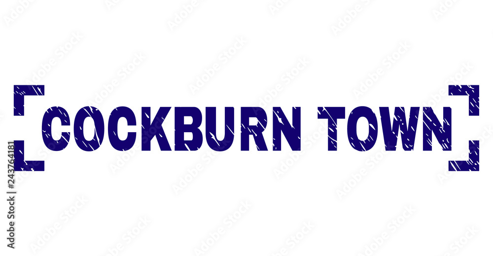 COCKBURN TOWN text seal print with distress texture. Text title is placed inside corners. Blue vector rubber print of COCKBURN TOWN with dirty texture.