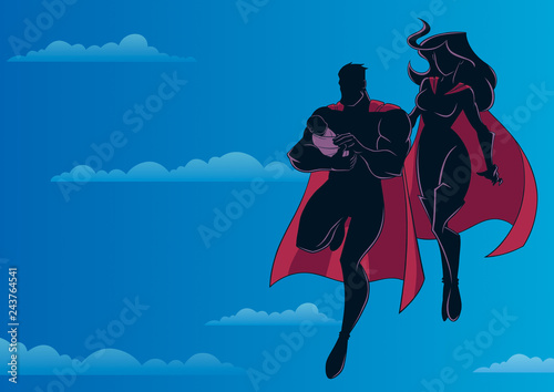 Super Dad Mom and Baby Sky Silhouette