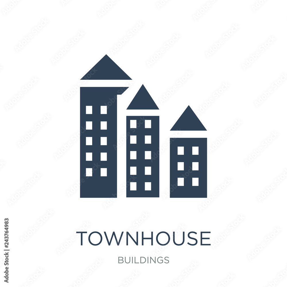townhouse icon vector on white background, townhouse trendy fill