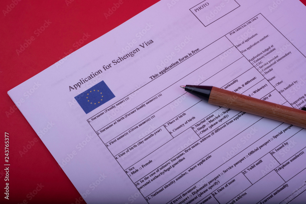 Application for Schengen Visa form, close up. Application for Schengen Visa form, close up.