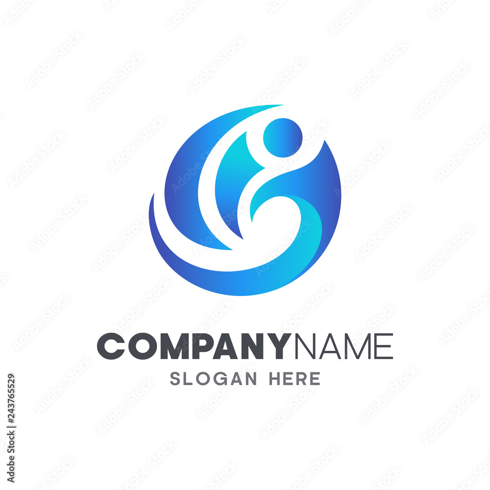 blue people in circle shape logo design, health logo template blue people in circle shape logo design, health logo template