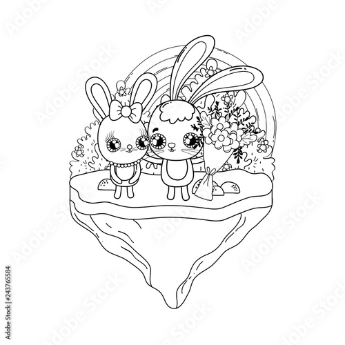 cute rabbits couple with flowers valentines day photo