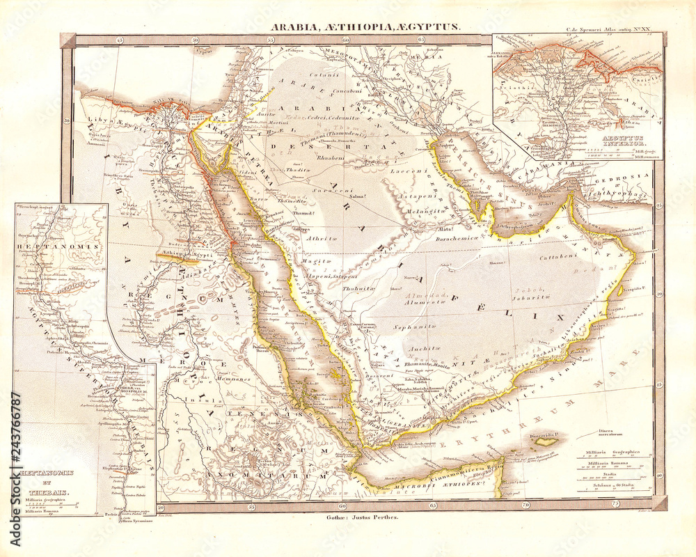 1855, Spruneri Map of Arabia, Egypt and Ethiopia or Abyssinia