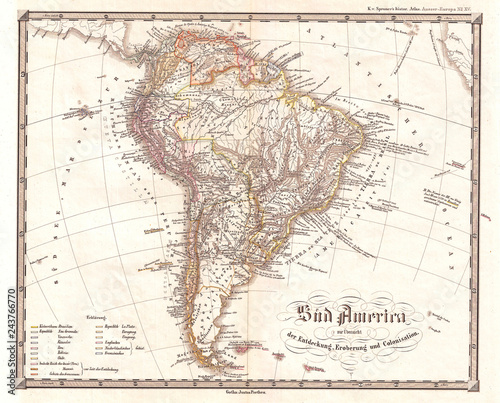 1855, Spruner Map of South America, Overview of Discovery, Conquest and Colonization