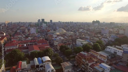 Aerial view of central market dome, Phnom Penh, Cambodia.