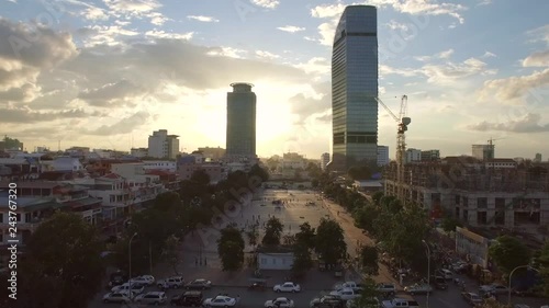 Aerial view of Vattanac Capital tower during the sunset, Phnom Penh, Cambodia. photo