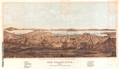 1856, Henry Bill Map and View of San Francisco, California