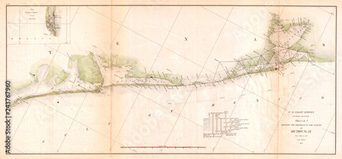 1857, U.S. Coast Survey Triangulation Map of Matagorda Bay to Galveston Bay, Texas