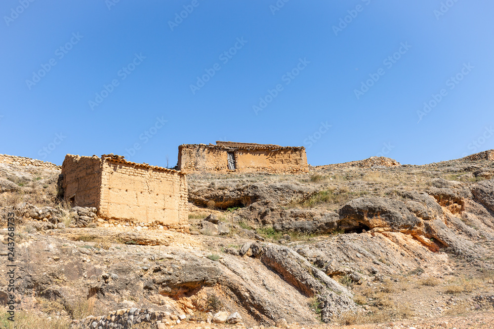 shepherds shelters on a hill - suburb of Jaraba town, province of Zaragoza, Aragon, Spain
