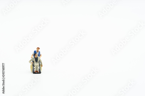 Medical and health care concept, patient sitting on wheel chair isolated on white background.