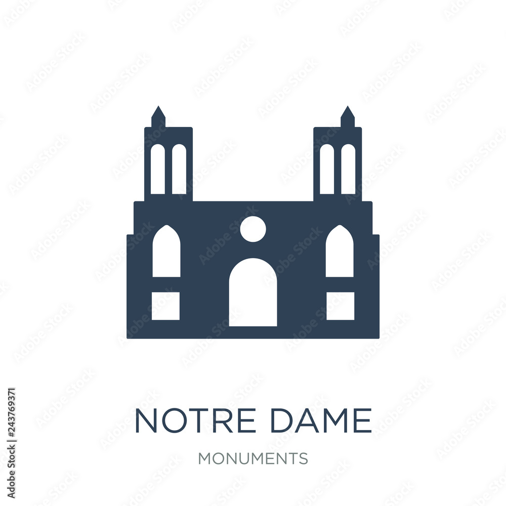 notre dame cathedral icon vector on white background, notre dame