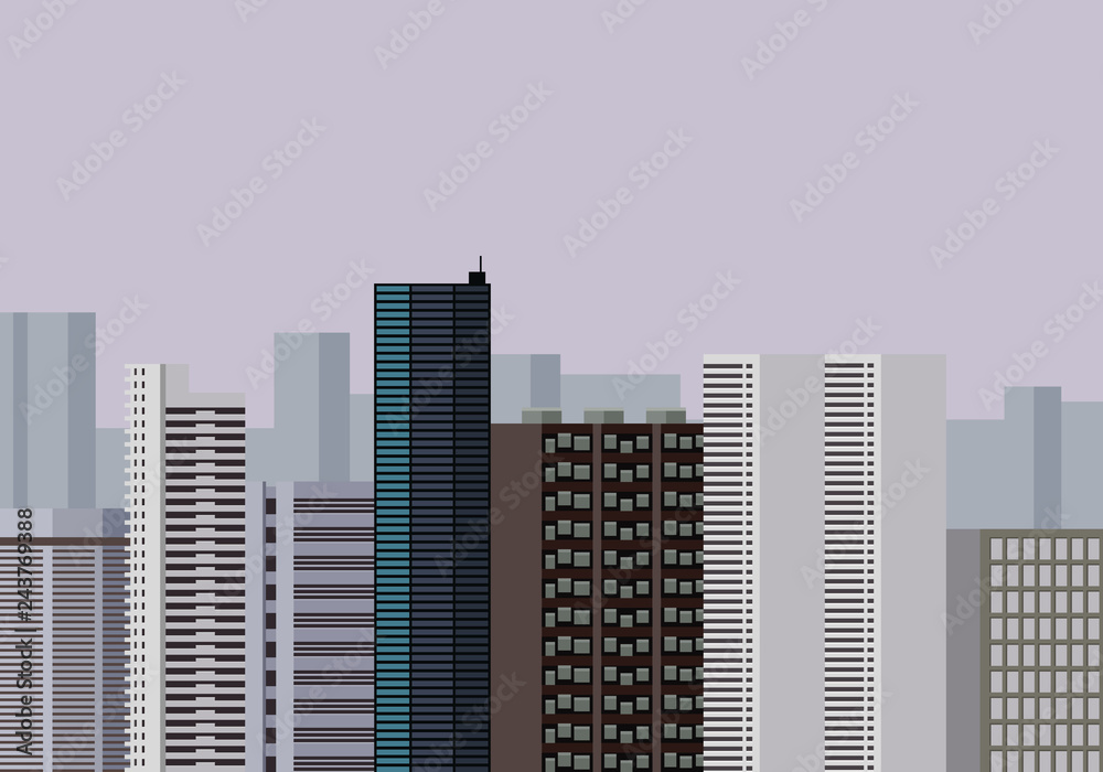 city houses skyscrapers