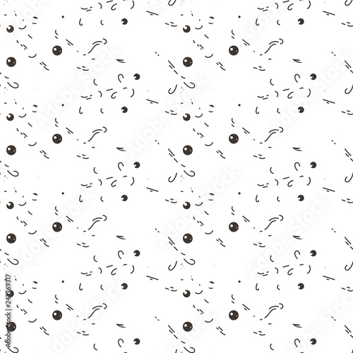 Abstract seamless pattern with dots, lines and emoji. Nice for prints, cards, designs and coloring books