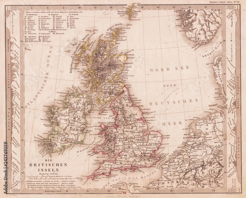 1862  Stieler Map of the British Isles  England  Ireland  Scotland