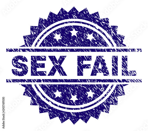 SEX FAIL stamp seal watermark with distress style. Blue vector rubber print of SEX FAIL caption with scratched texture.