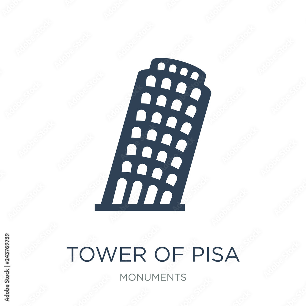 tower of pisa icon vector on white background, tower of pisa tre