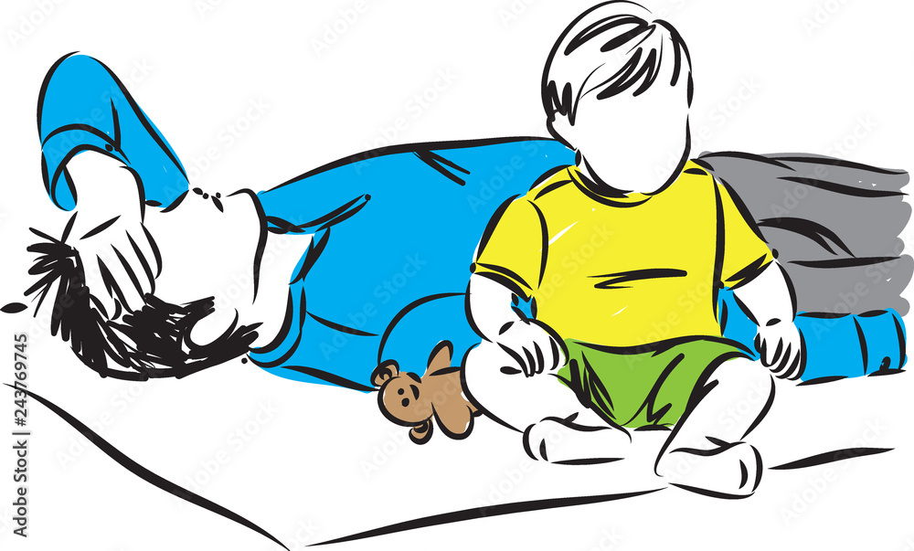 tired father with baby vector illustration