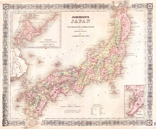 1864, Johnson's Map of Japan, Nippon, Kiusiu, Sikok, Yesso and the Japanese Kuriles