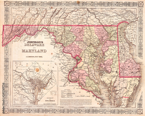 1864  Johnson s Map of Maryland and Delaware