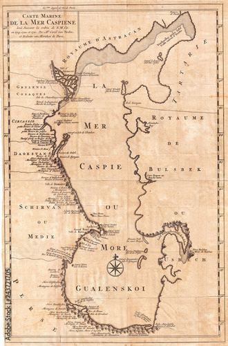 1730, Van Verden Map of the Caspian Sea