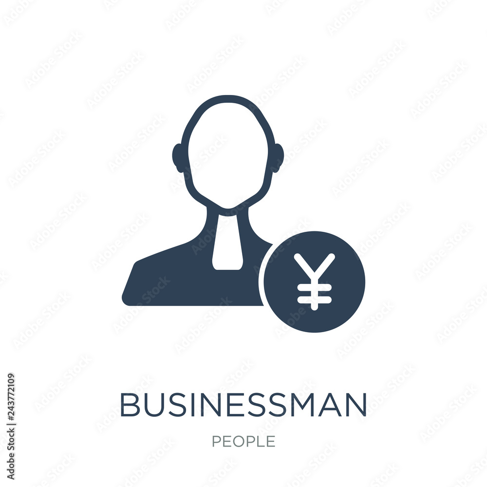businessman standing with yen icon vector on white background, businessman standing with yen trendy filled icons from People collection, businessman standing with yen vector illustration