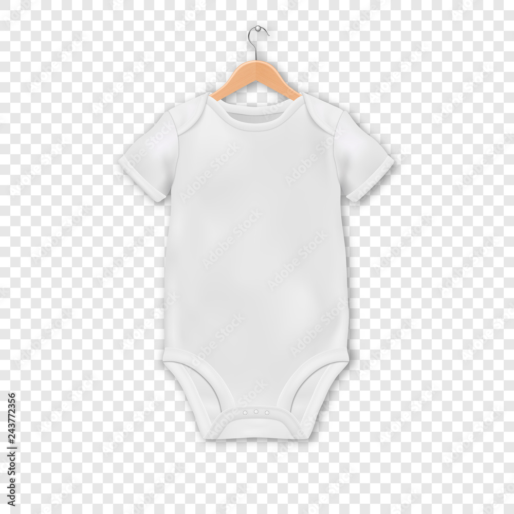 Vector Realistic White Blank Baby Bodysuit Mock-up Hanging on a Hanger Closeup Isolated on Transparent Background. Body Children, Baby Onesie. Accessories, lothes for Newborns Vector | Adobe Stock