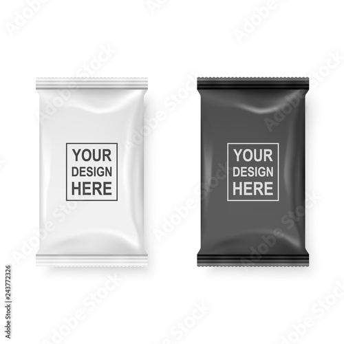 Vector Realistic 3d White and Black Wet Wipes Package Icon Set Closeup Isolated on White Background. Design Template of Napkins, Cosmetic, Food, Product or Other Packaging for Mockup. Top view