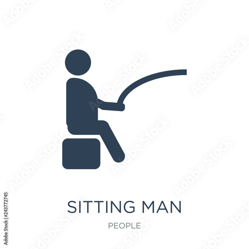 sitting man fishing icon vector on white background, sitting man fishing trendy filled icons from People collection, sitting man fishing vector illustration