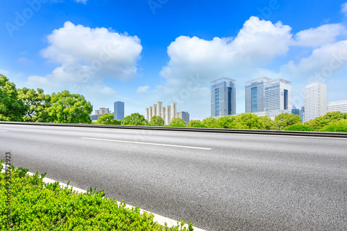 Urban road and modern commercial buildings in Shanghai