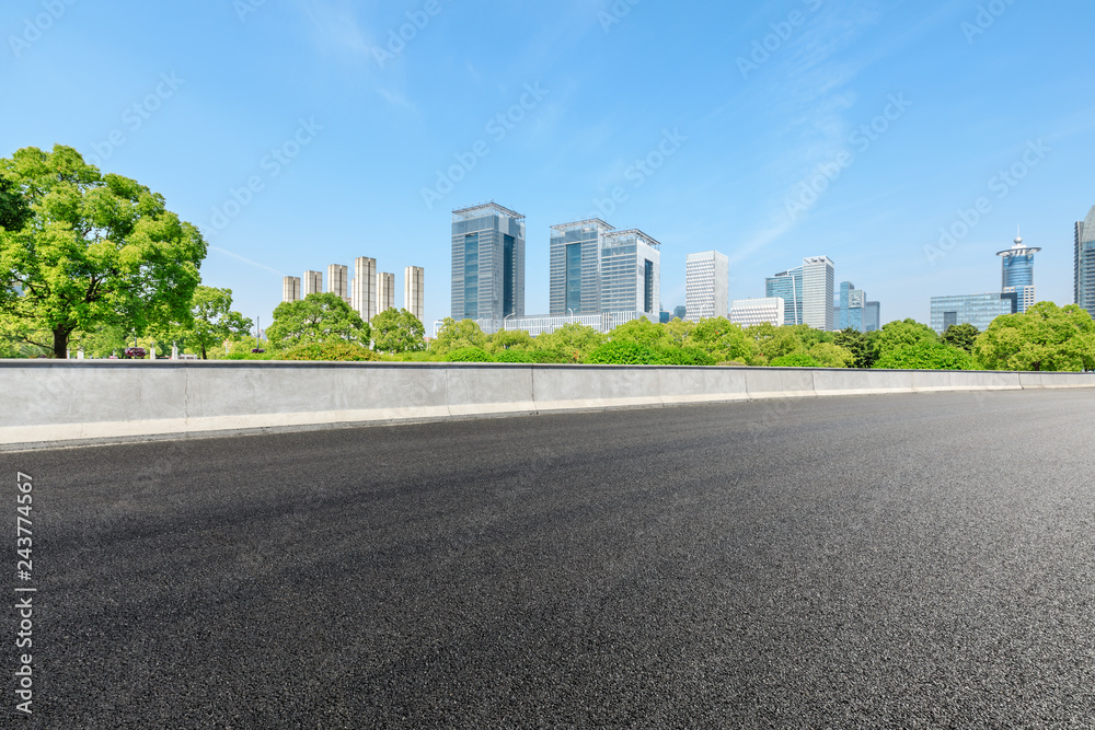 Urban road and modern commercial buildings in Shanghai